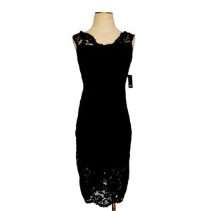 Marina Black Floral Lace Sheath Dress Sleeveless V-Neck Cocktail Size 2 NWT